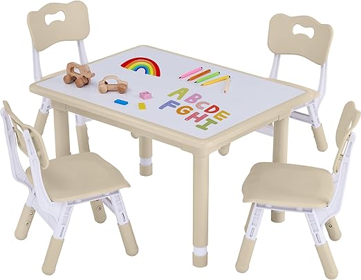 Toddler Table and Chair Set, Height Adjustable-Upgrade Kids Table and 4 Chairs for Ages