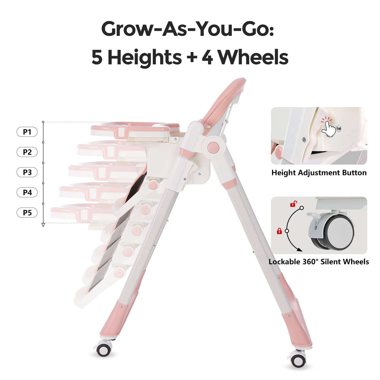 3-in-1 Convertible High Chair with Adjustable Height and Reclining Seat