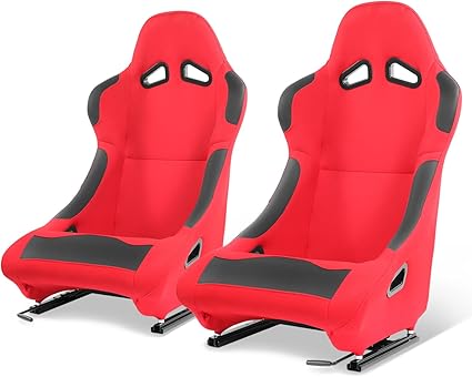 Pair of Racing Seat Universal Woven Fabric Vinyl Reclinable Bucket Seats