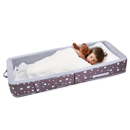 Portable Foldable Toddler Travel Bed with Sides, Folding Toddler Bed for Travel Kid Foam