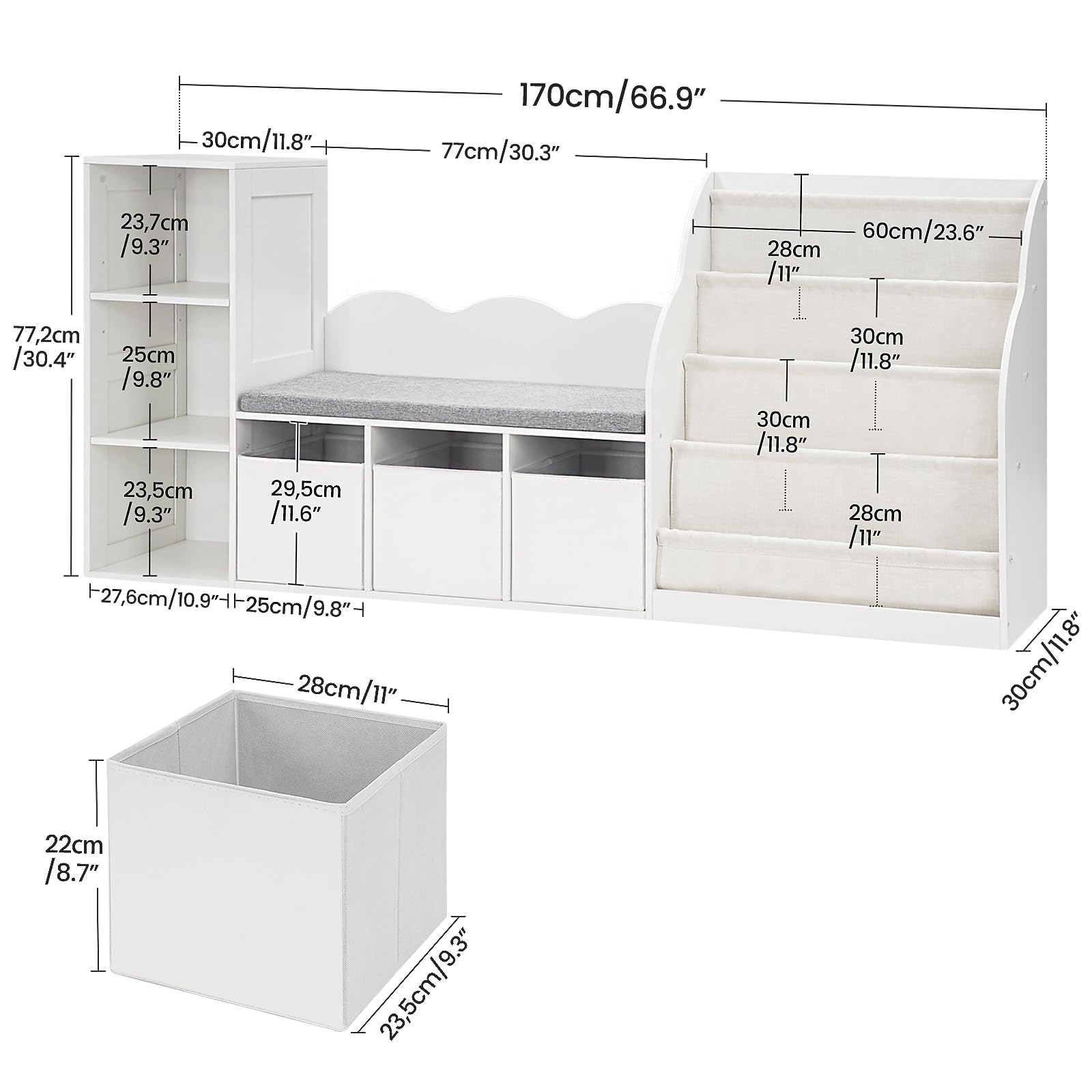 Kids Bookshelf with Reading Nook and Cushioned Seat