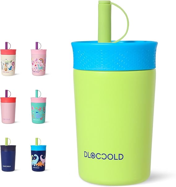 12 oz Insulated Stainless Steel Straw Tumbler, Reusable Sippy Cup With Leak-Proof Spill Resistant Flexible Straw Lid, Cups, Easy to Clean, Water Bottle, Great for Travel, Home (2 Pack)