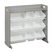 3-Tier Organizer with Shelf and 9 Bins, Toy Storage, Grey/White