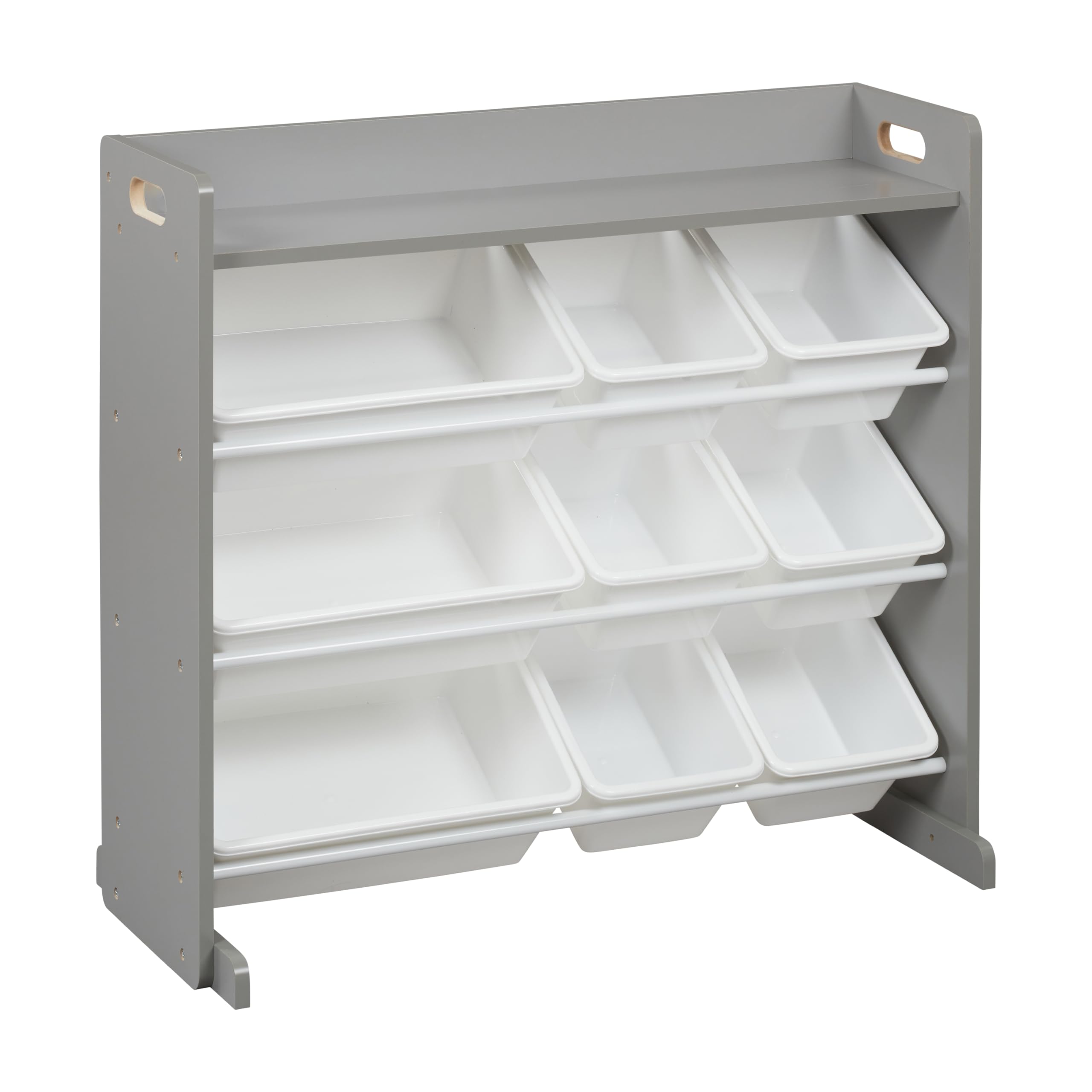 3-Tier Organizer with Shelf and 9 Bins, Toy Storage, Grey/White