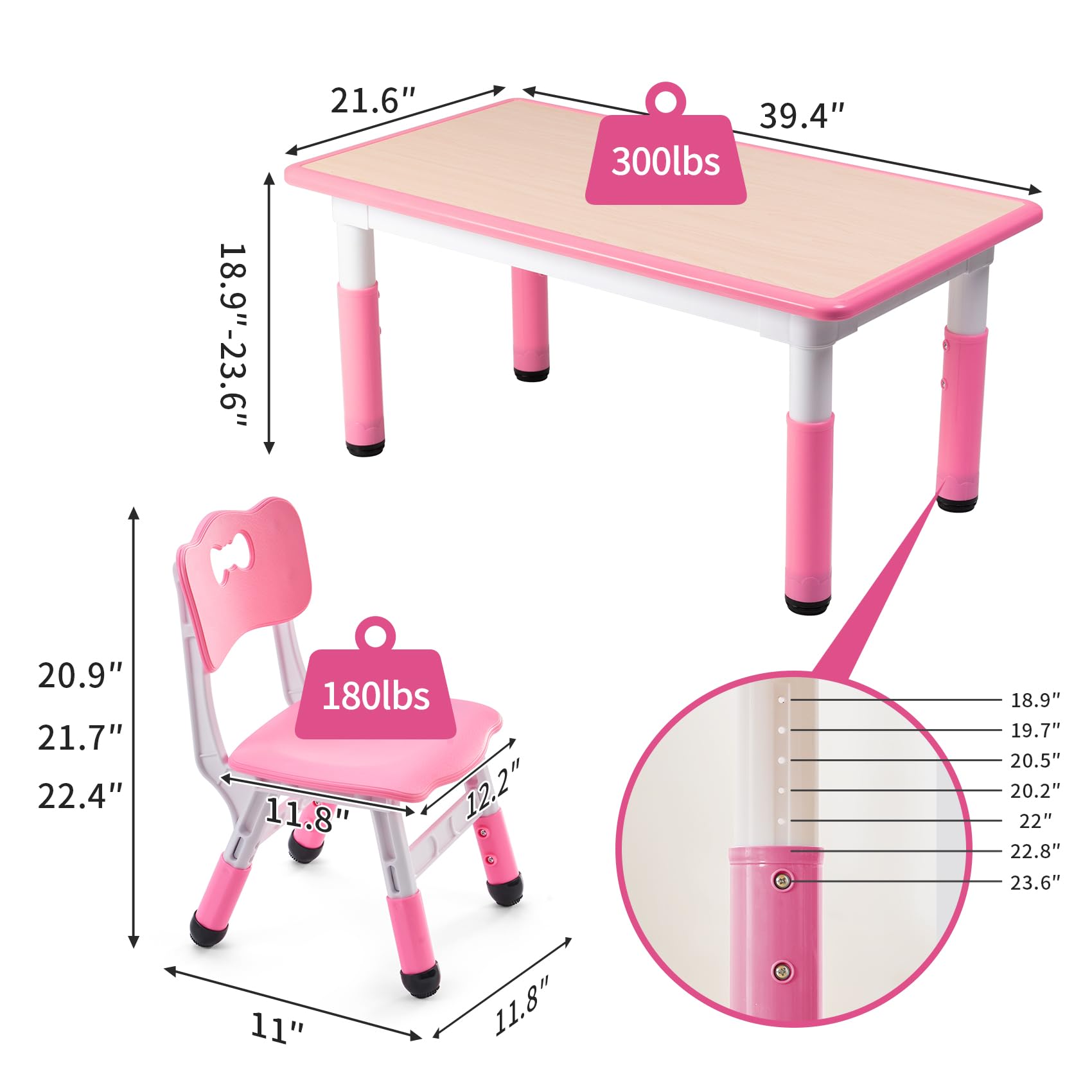 Height Adjustable Kids Table and Chairs Set with Graffiti Desktop