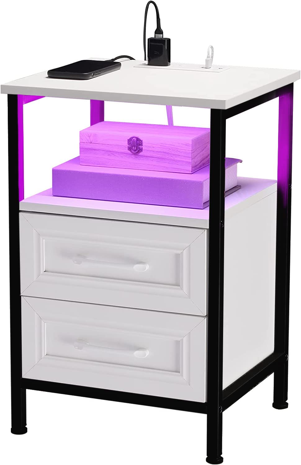 Nightstand with Charging Station and RGB Lights