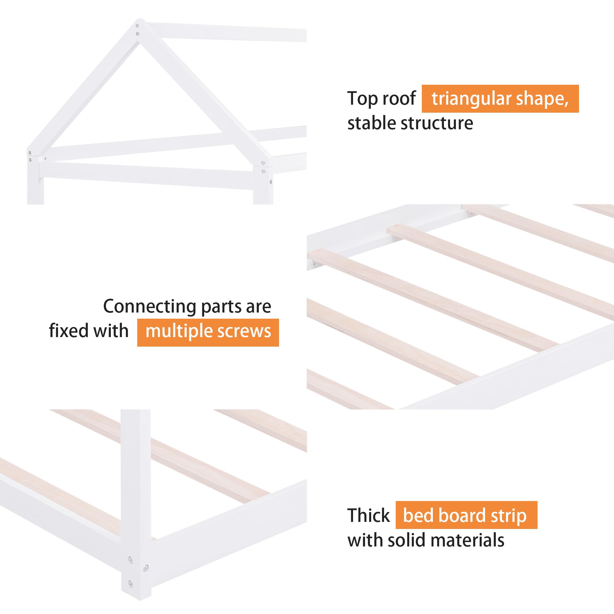 Twin House Bed Frame with Wood Slats