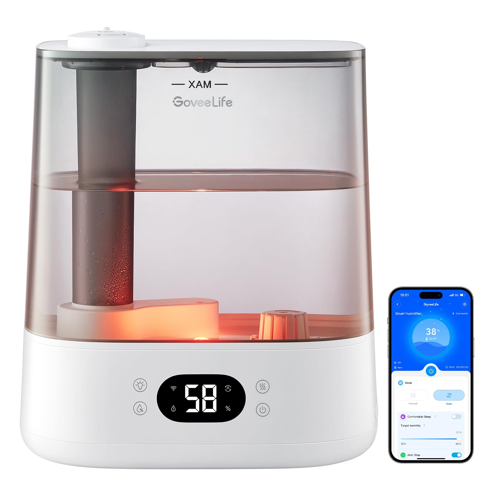 Smart Humidifiers for Bedroom, 6L Cool Mist Top Fill for Large Room