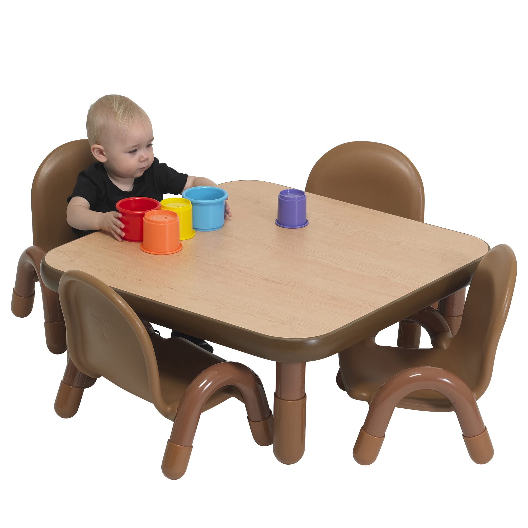 Baseline Toddler Square Table and Chairs Set, Natural Wood – Includes One 30”, 12