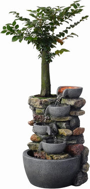 Fountain 4-Bowl Rockery Soothing Sound Tabletop Fountains
