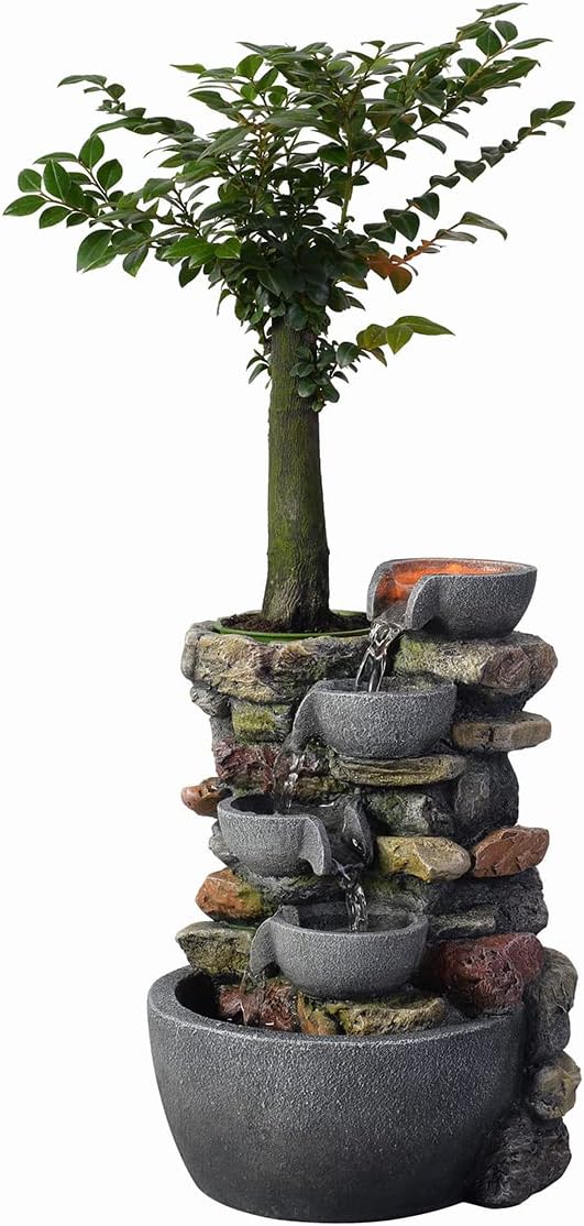 Fountain 4-Bowl Rockery Soothing Sound Tabletop Fountains