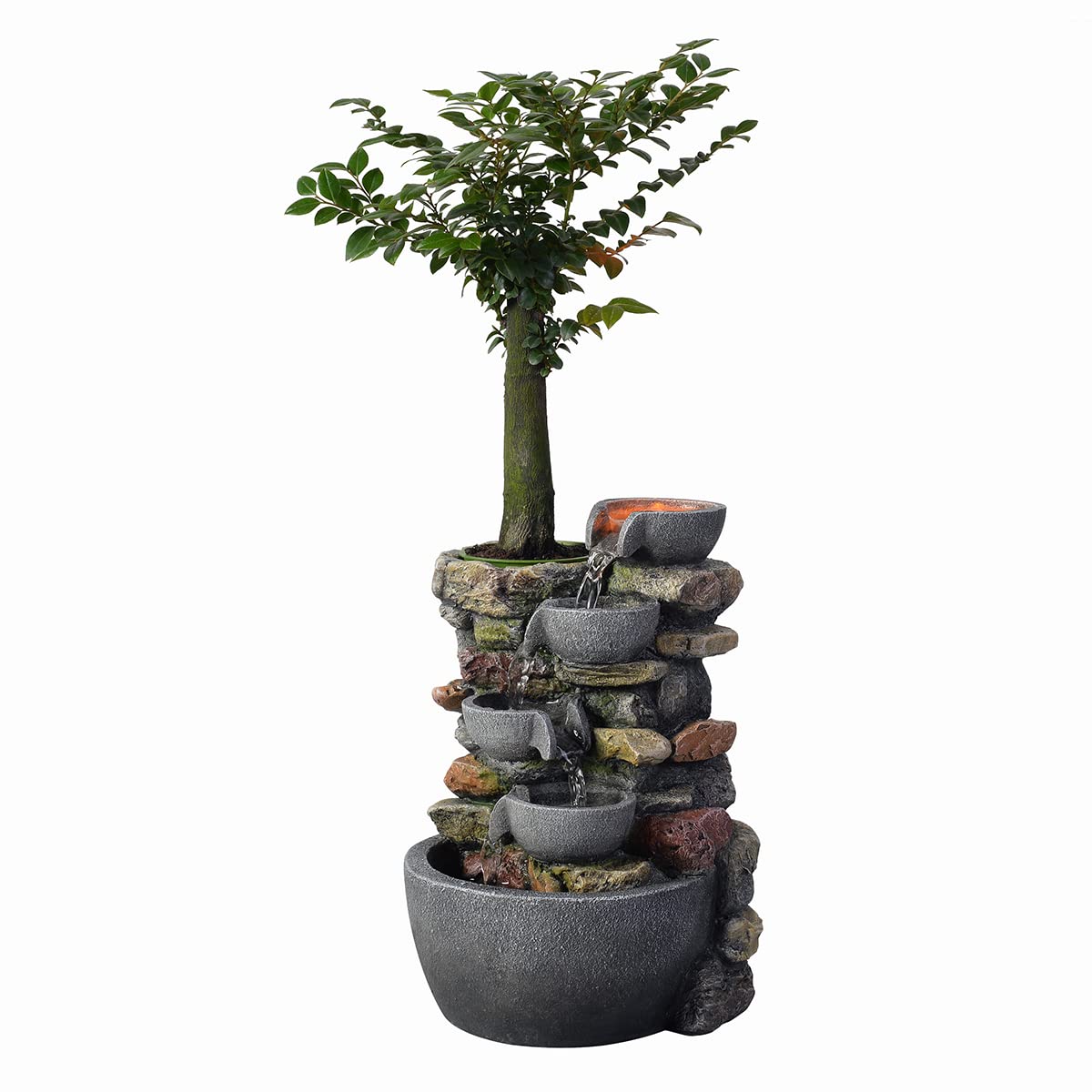 Indoor Tabletop Fountain with LED Lights and Plant Pot