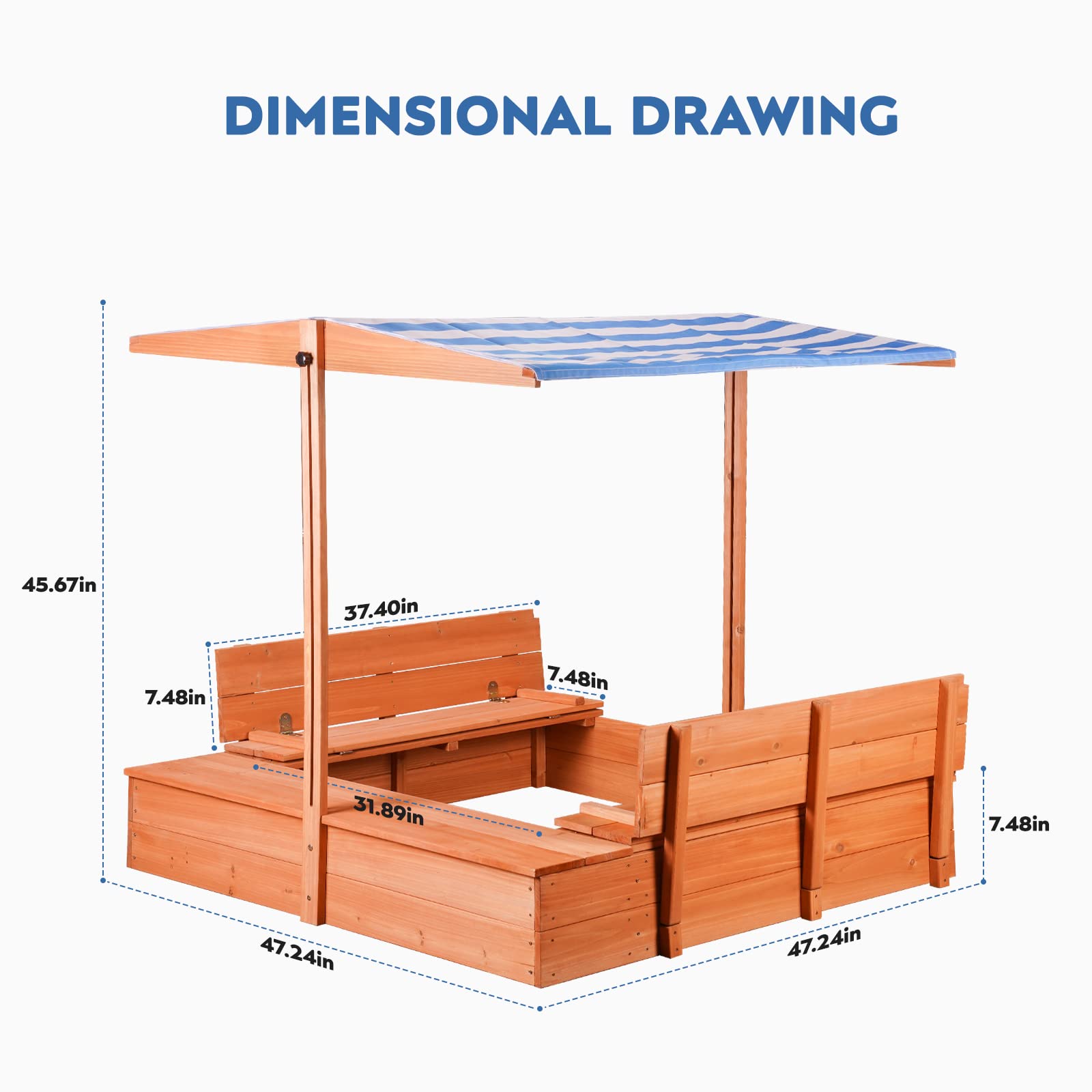 Wooden Sandbox with Canopy and Storage