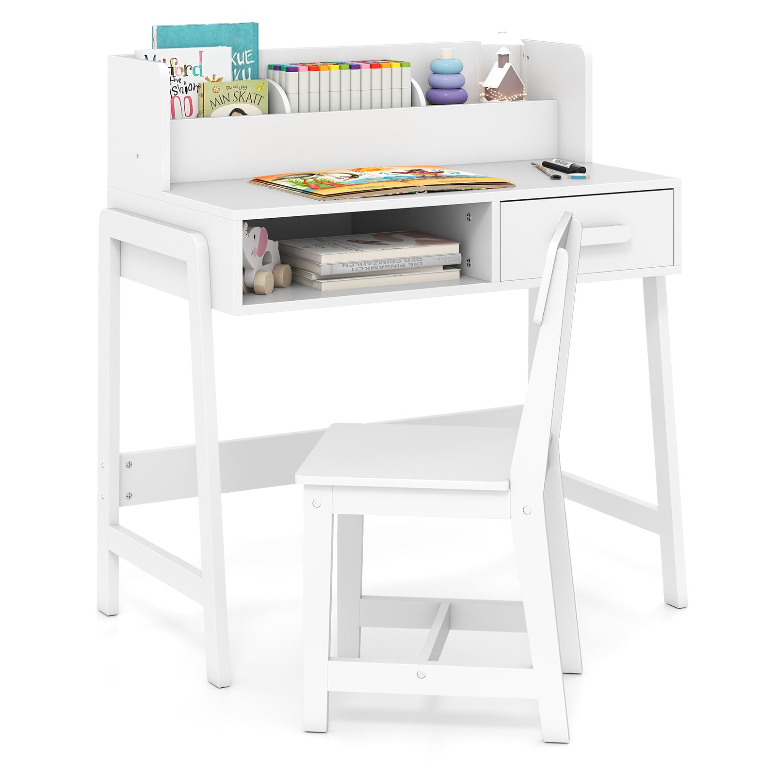 Table and Chair Set, Toddler Wooden Student Study Desk