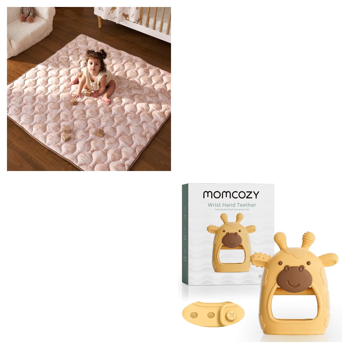 Baby Teether Toys, Momcozy Baby Play Mat for Floor, 50x50 Thickened Playpen Mat