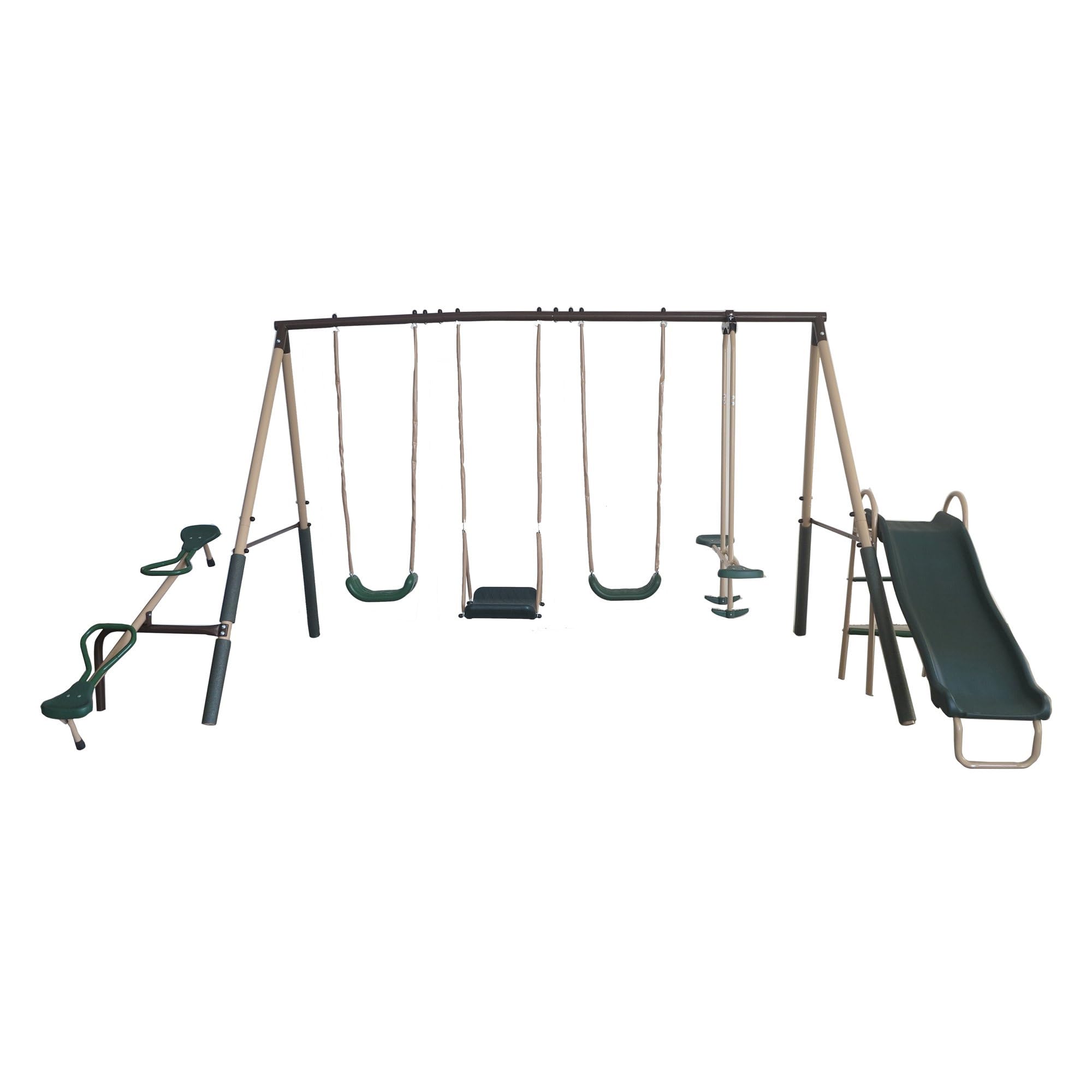 Metal Outdoor Swing Set with Slide Glider Seesaw