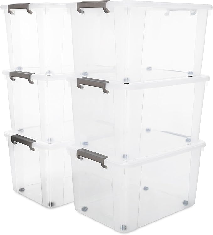 6 Packs 17 QT Plastic Storage Bins with Lids Large Stackable Storage Containers