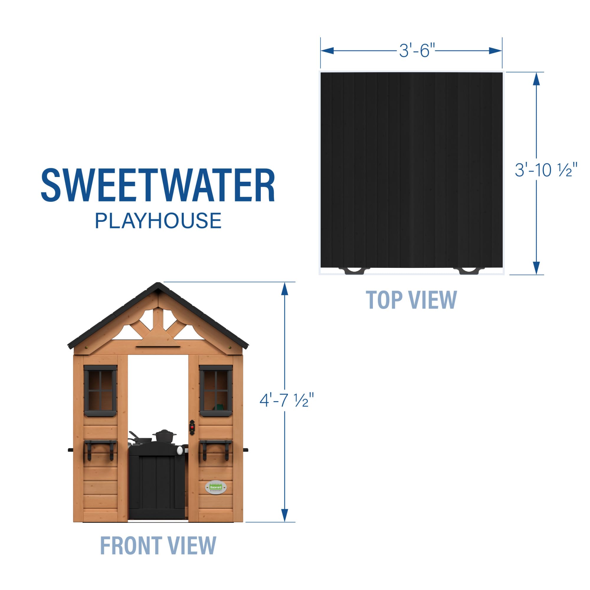 Cedar Wooden Kids Playhouse Cottage with Play Kitchen and Snack Bar