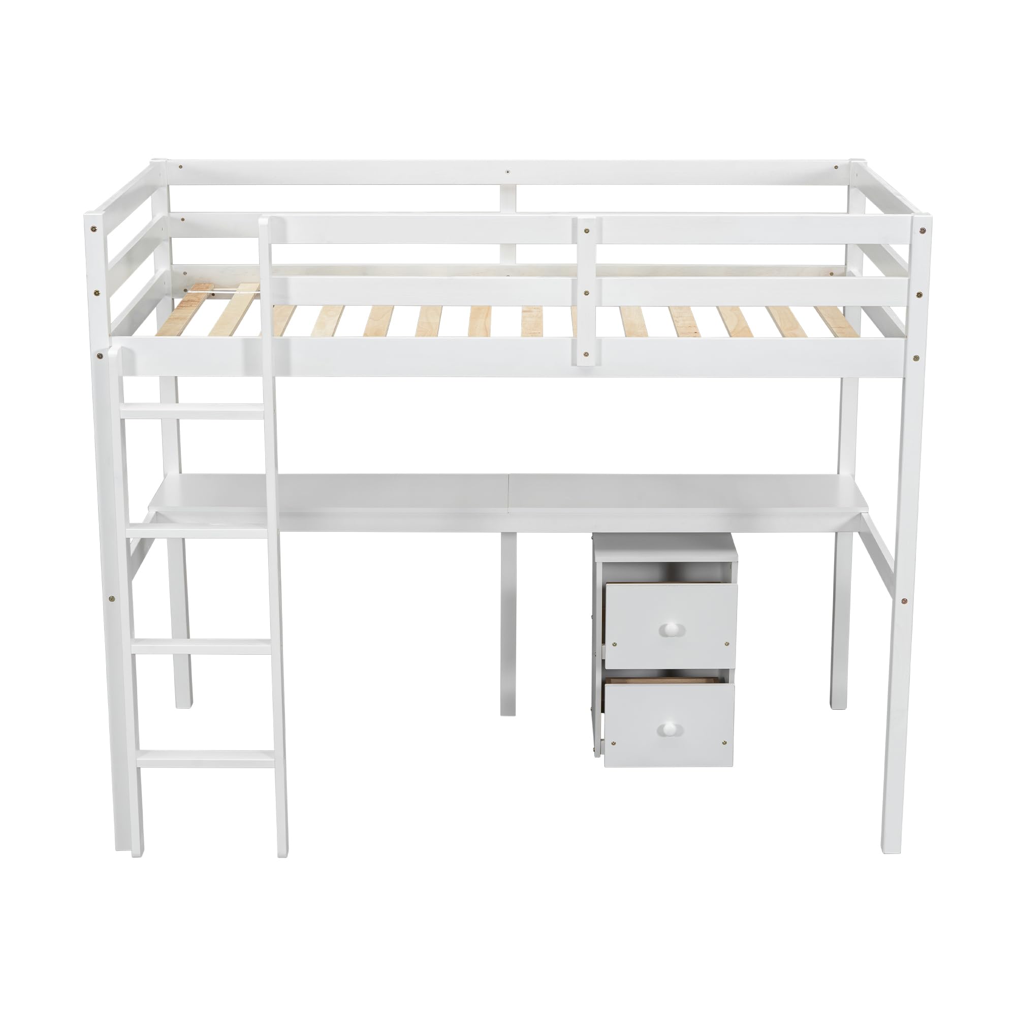 Loft Bed Twin Size with Ladder and Guardrail, Loft Bedframe