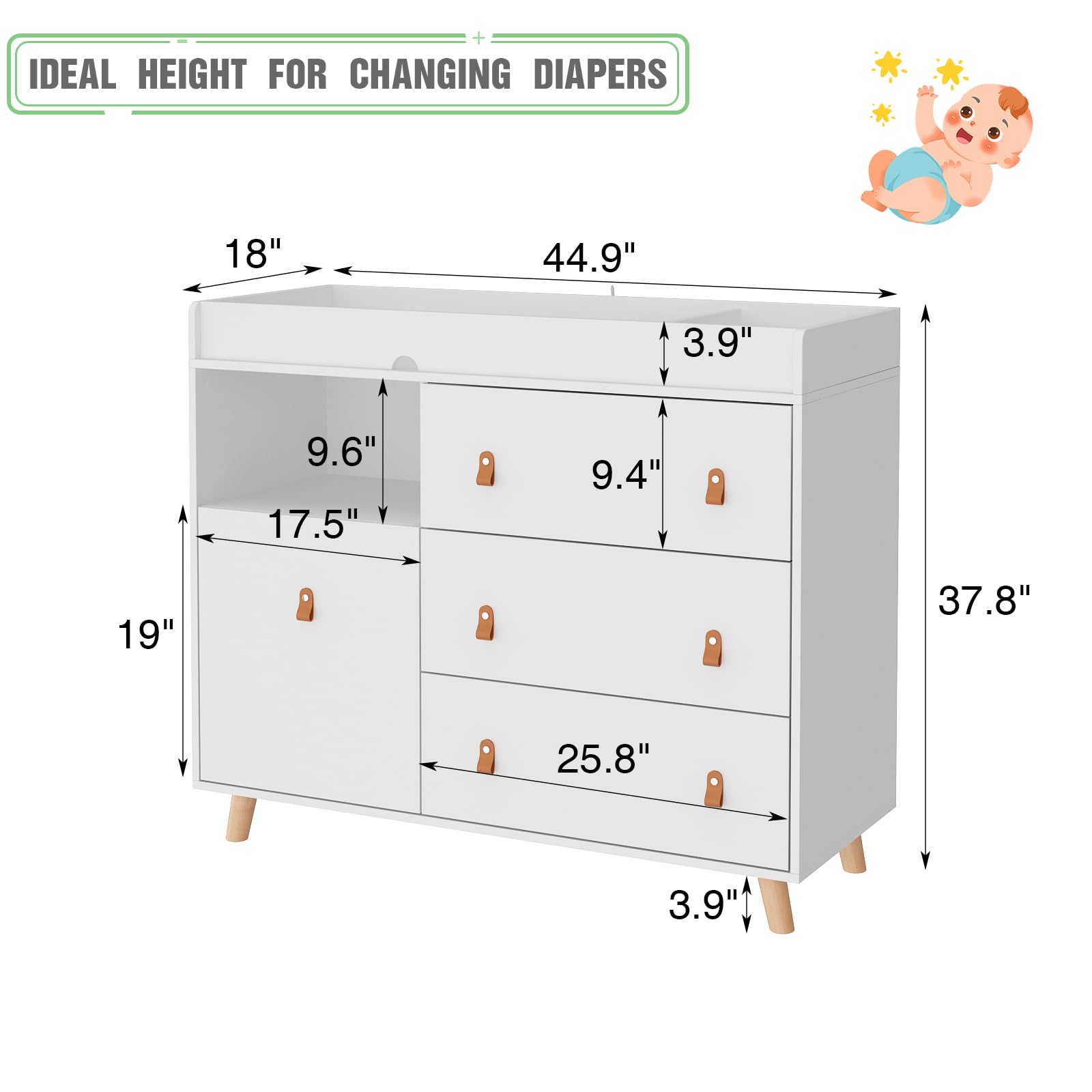 Baby Changing Table Dresser with Storage