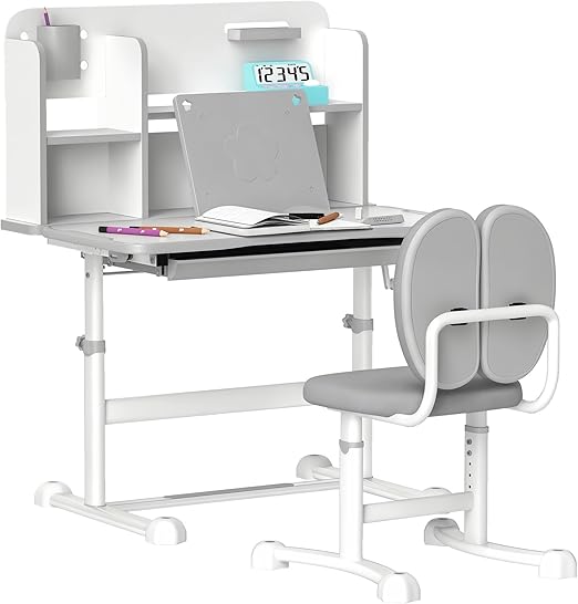 Desk and Chair Set, Height Adjustable Kids School Study Desk