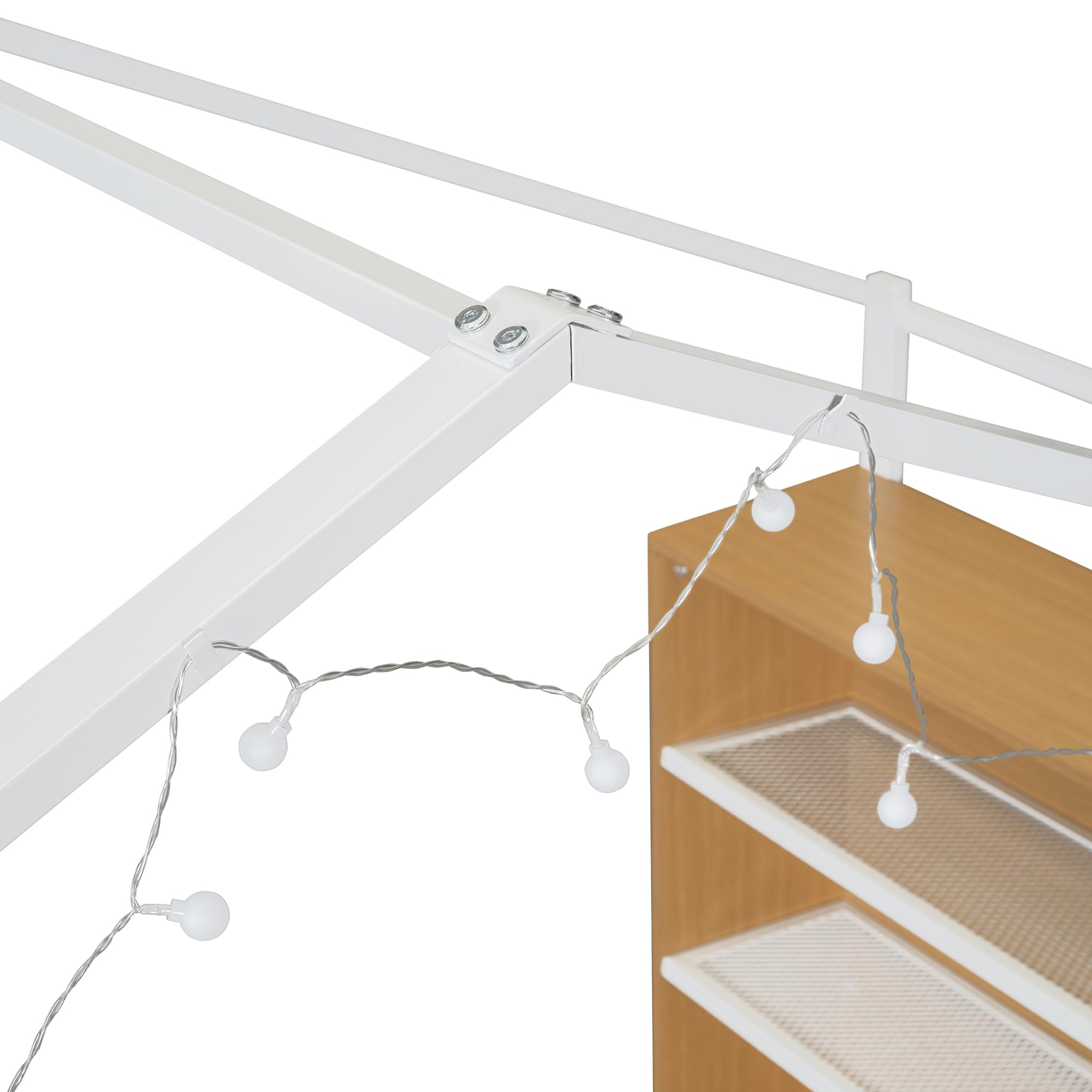 Montessori Floor Bed with Storage Shelf and LED Lights