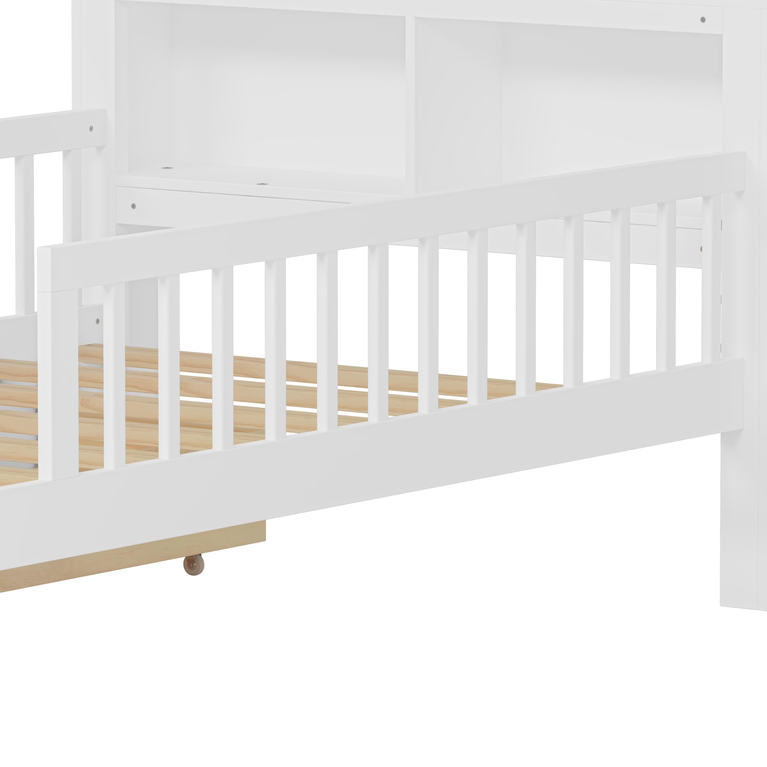 Kids Twin Bed Frame with Storage Drawers and Guardrails