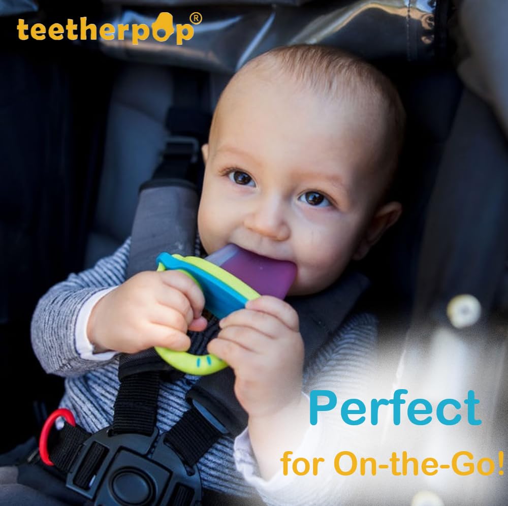 Teetherpop Fillable Silicone Teether for Babies (3-Pack) – Breastmilk Popsicle Molds for Teething w/Spill-Proof Sippy Slits – Baby Teethers for Liquid & Purée – Cooling Teething Relief (FuchsiaPink)