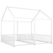 Double Floor Bed for Twins,Twin Size House Bed for 2 Kids,Two Shared Beds,Twin House Platform Beds,Metal Floor Bed Frame with Rails for Girls,Boys(White)
