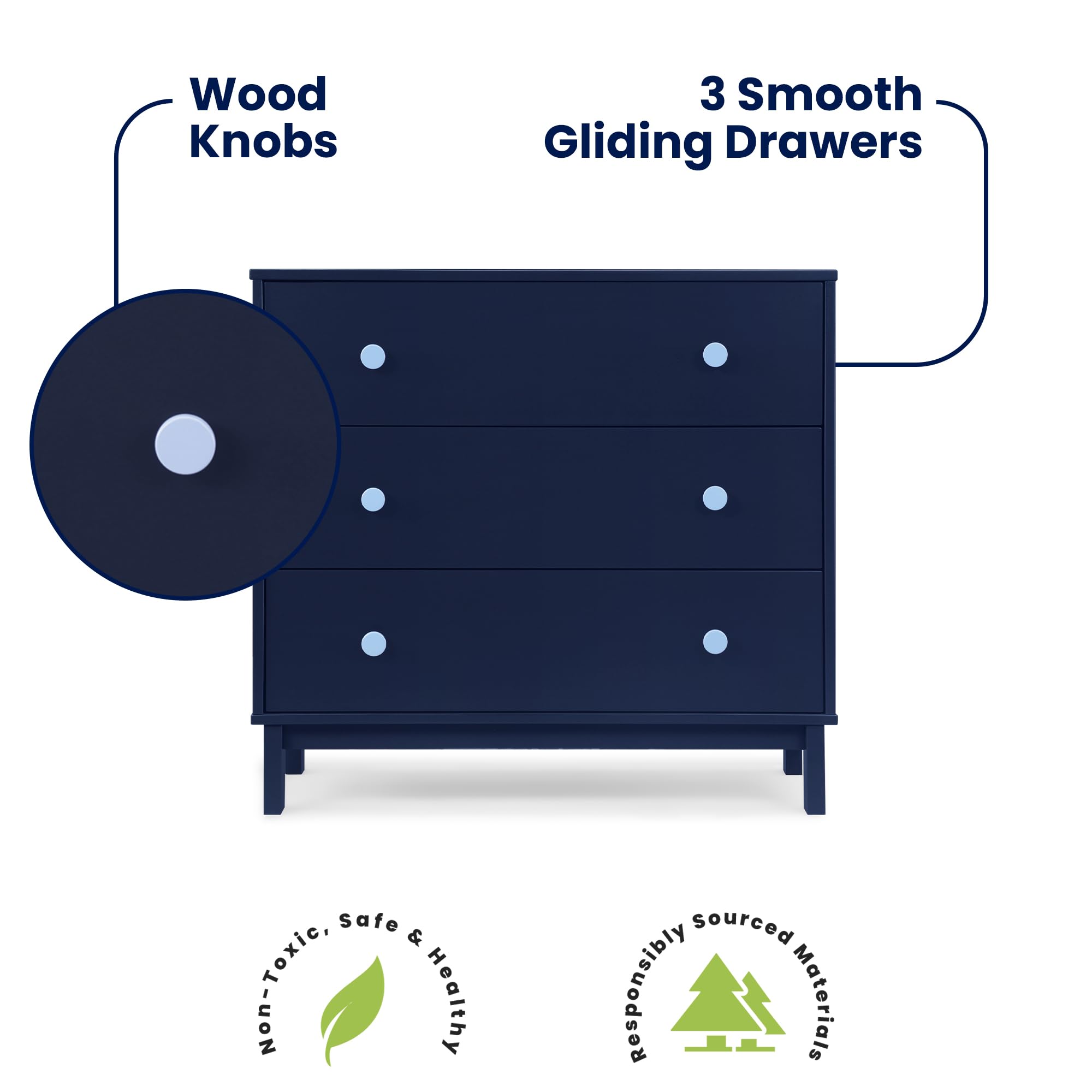 3 Drawer Dresser with Interlocking Drawers for Nursery