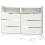 Fluted 6 Drawer Dresser for Bedroom, White Wooden Chest