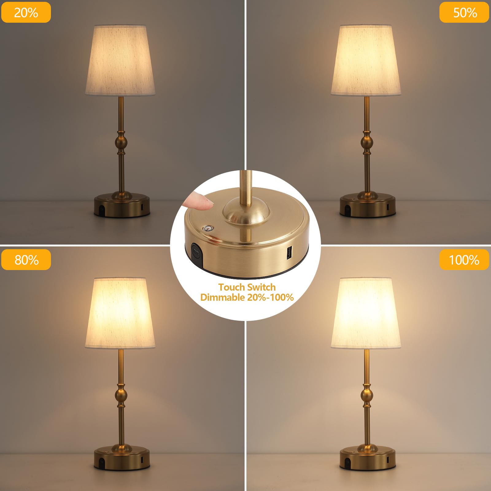 Cordless Rechargeable LED Table Lamp with Dimmer and USB Port