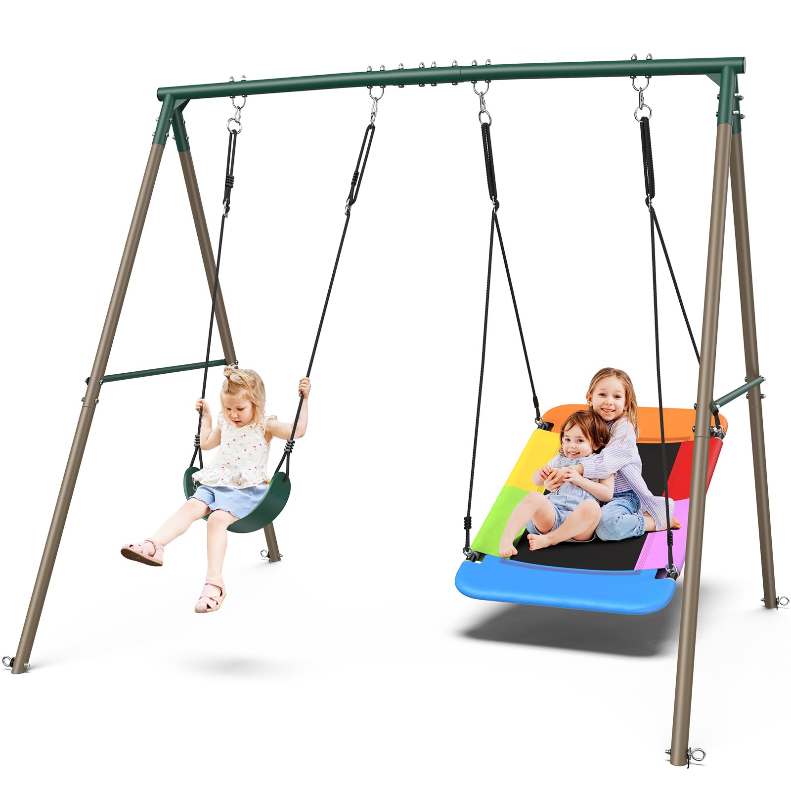 Swing Sets for Backyard with 45" Platform Saucer Swing and Belt Swing