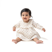 Petite Pointe Fleur - Long Sleeve Smocked Ruffle Bubble with Skirt