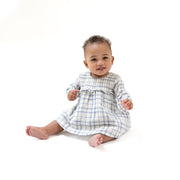 Blue Plaid - Long Sleeve Smocked Ruffle Bubble with Skirt