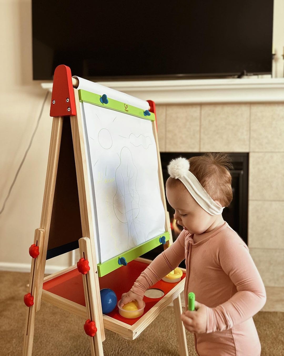 All-in-One Adjustable Kids Art Easel with Magnetic Whiteboard and Chalkboard