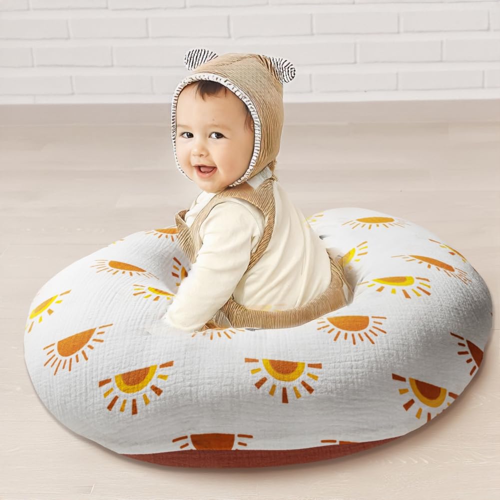 2 Pack Muslin Nursing Pillow Cover 100% Cotton Boho Neutral Stretchy Removable