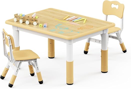 Table and 2 Chairs Set, Height Adjustable Toddler Table and Chair Set