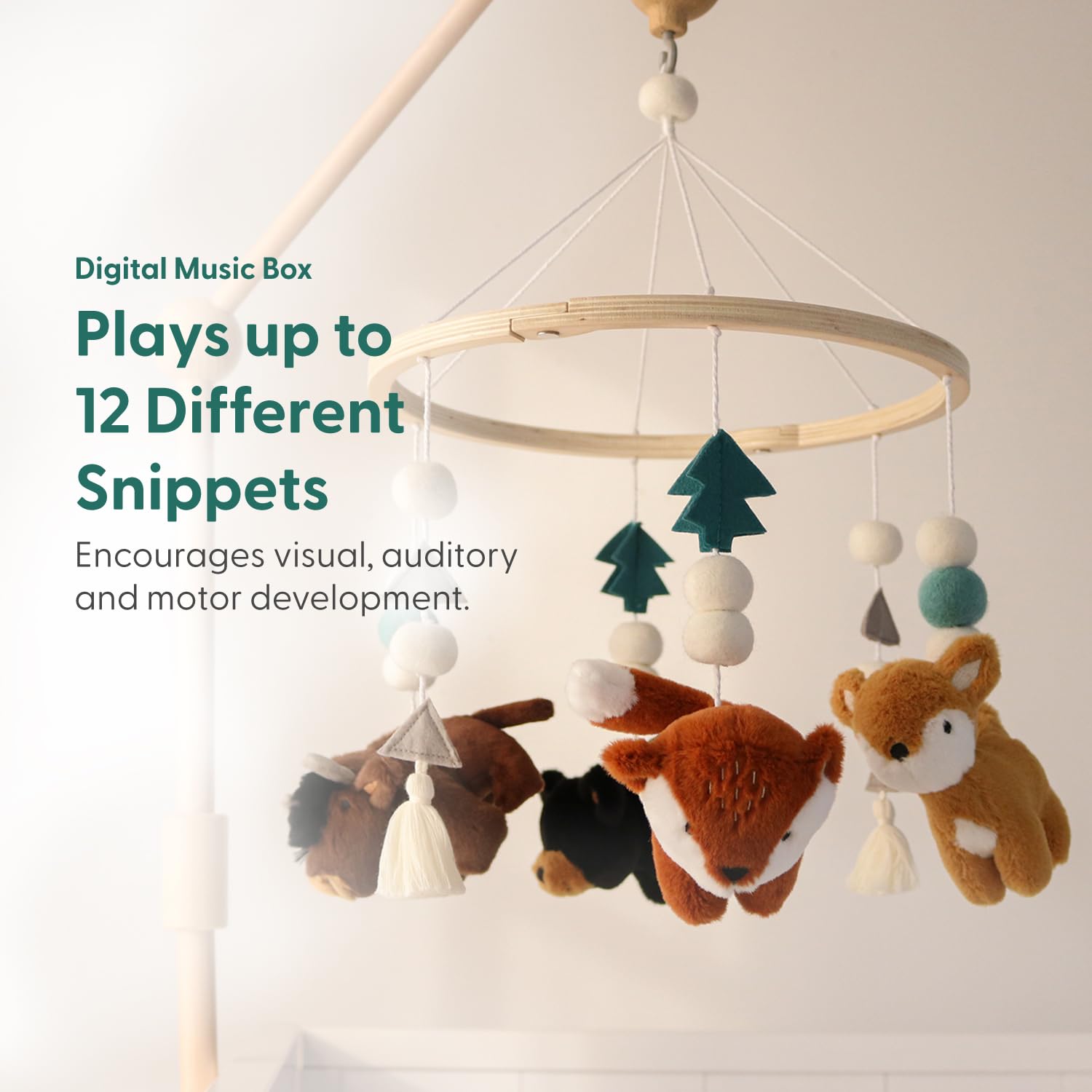 Wooden Musical Crib Mobile with 12 Lullabies