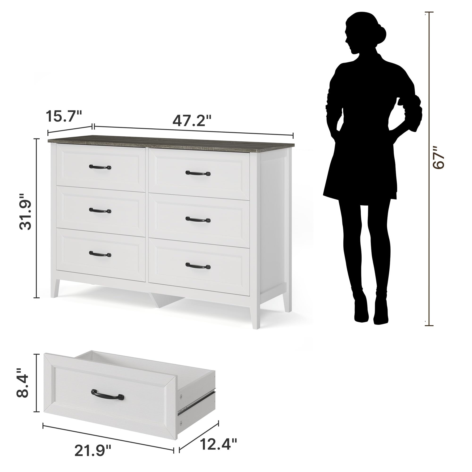 6 Drawer Dresser with Metal Handles