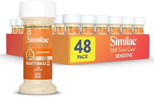Similac 360 Total Care Sensitive Infant Formula for Fussiness & Gas Due to Lactose Sensitivity, Has 5 HMO Prebiotics, Non-GMO, Baby Formula, Ready to Feed, 8-fl-oz Bottle, Pack of 24