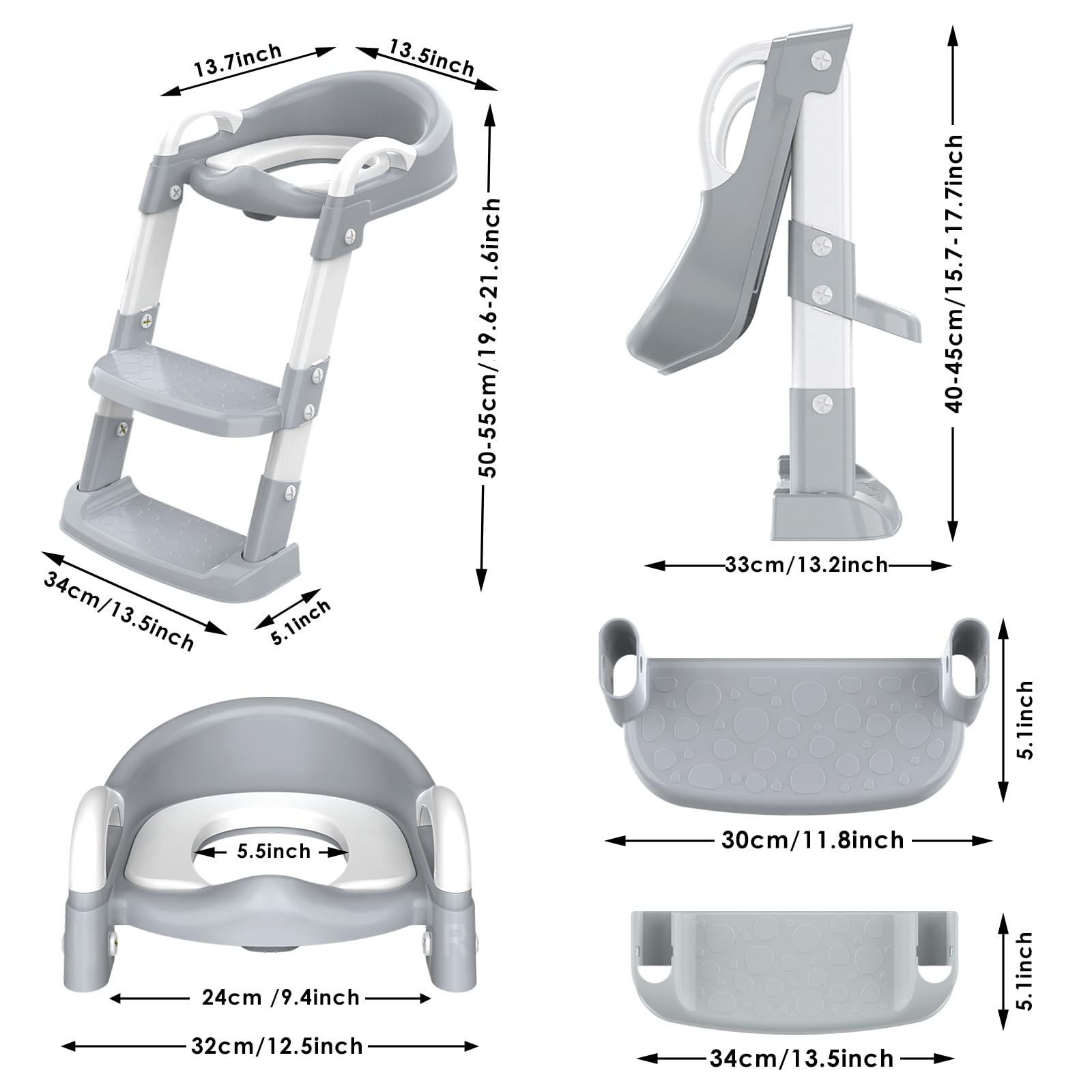 Zieyeen Potty Training Seat with Step Stool Ladder, Toddler Potty Training Toilet for Boys Kids, Potty Chair Adjustable Potty Seat for Toilet with Anti-Slip Wide Steps Splash Guard Safety Handles