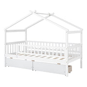 Twin Size House Bed with Drawers for Kid Bedroom
