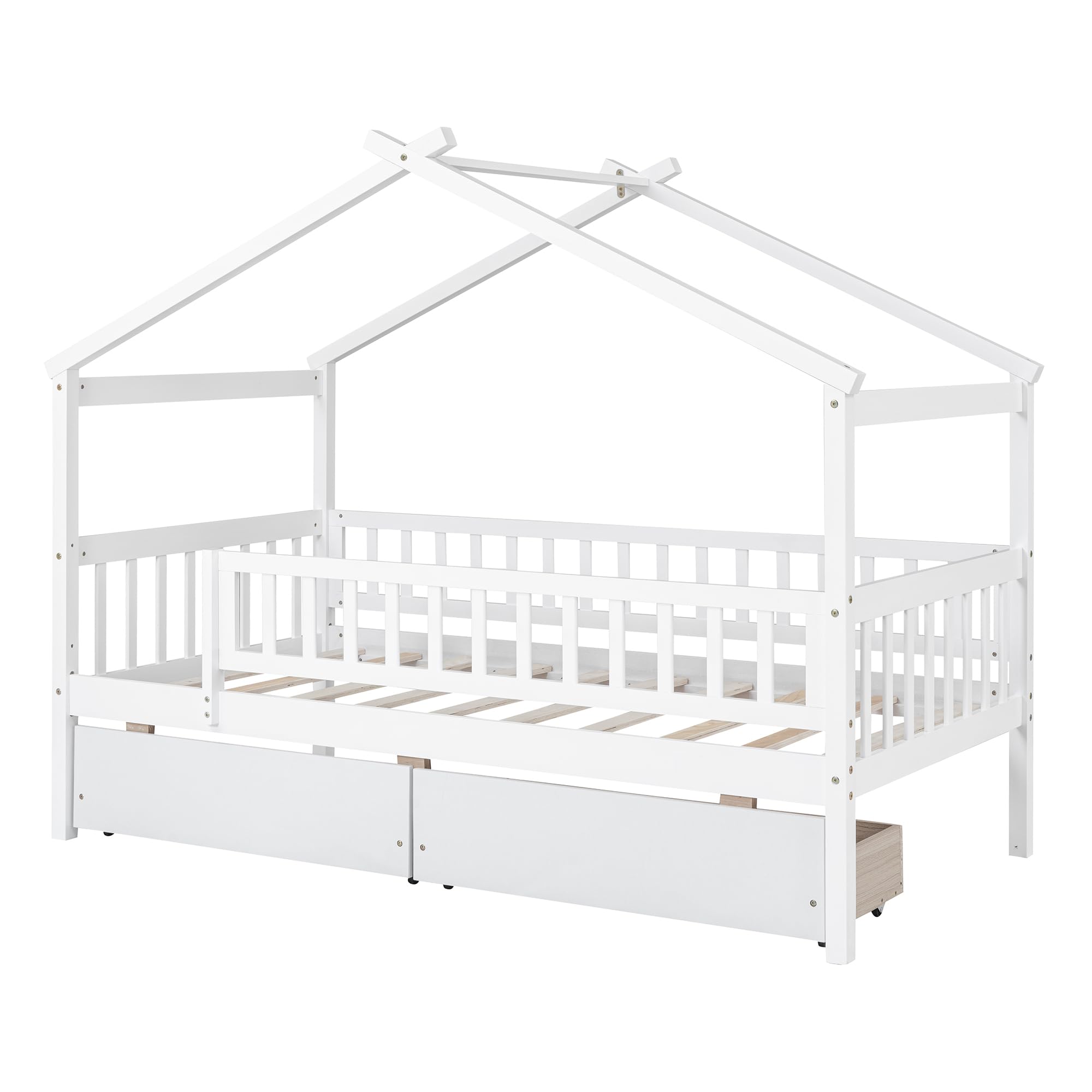 Twin House Bed with Storage Drawers for Kids