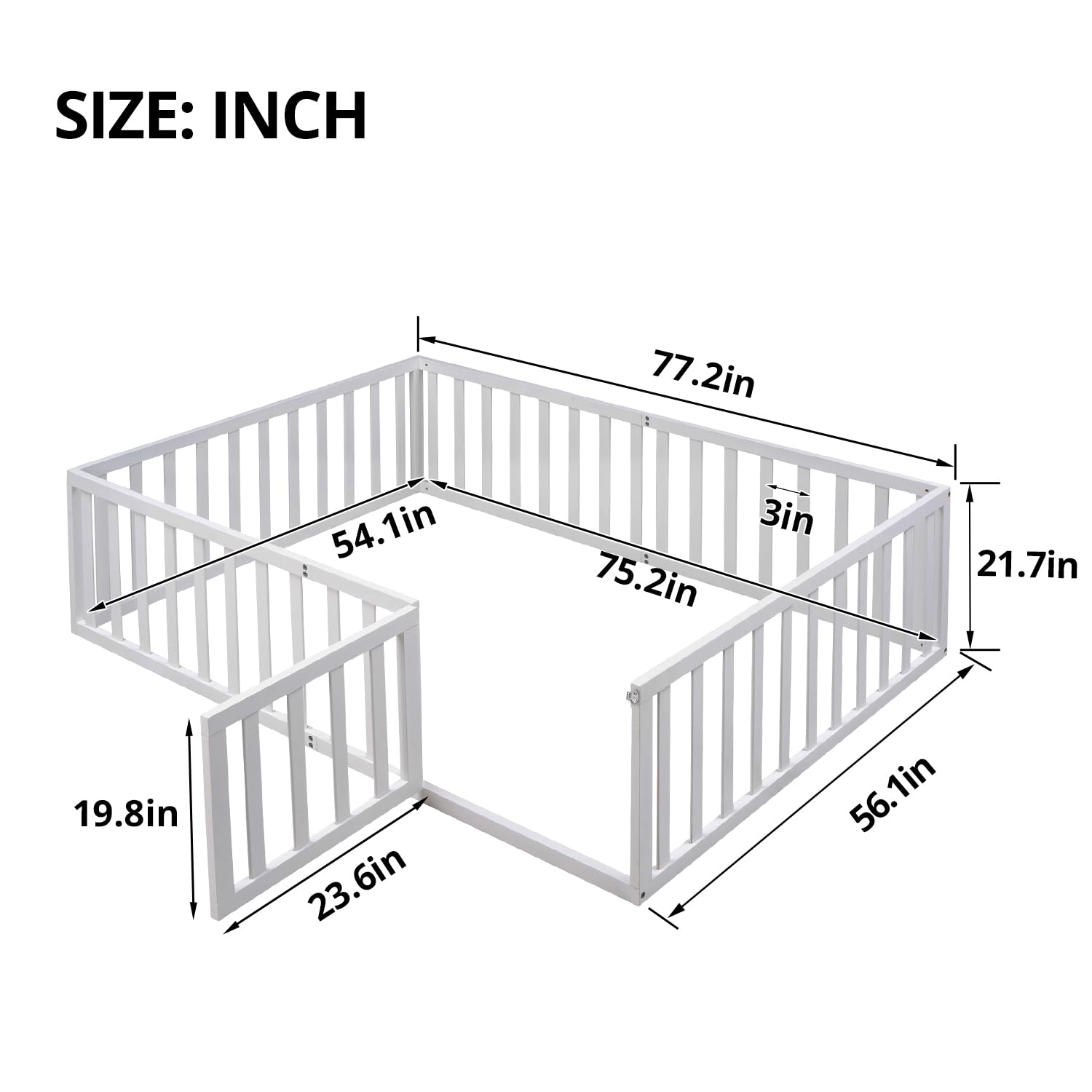 Full Floor Bed for Kids with Safety Guardrails and Door