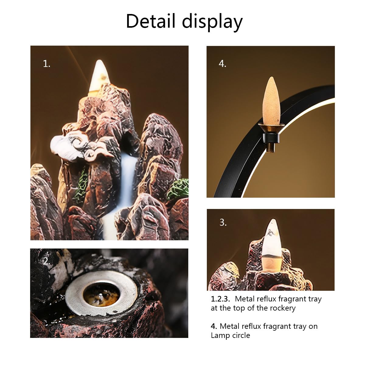 Backflow Incense Waterfall Burner with LED Light