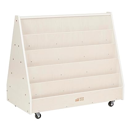 Double-Sided Mobile Book Display, Classroom Bookshelf, Natural