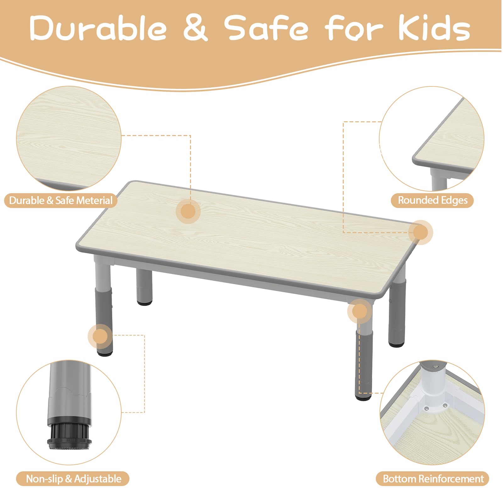 Height Adjustable Kids Table and 6 Chairs Set