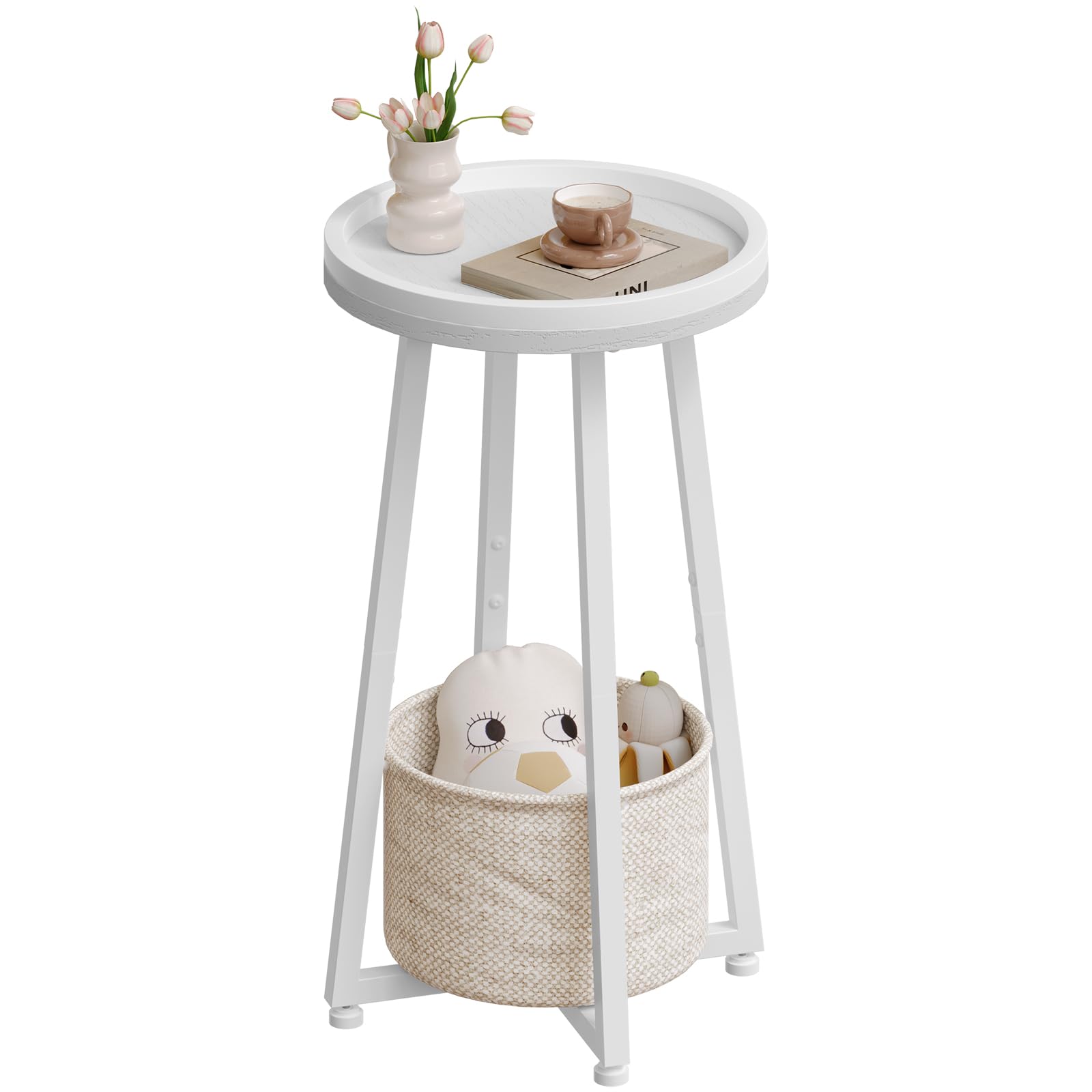 Small Round Side Table, 2-Tier Round Sofa End Table