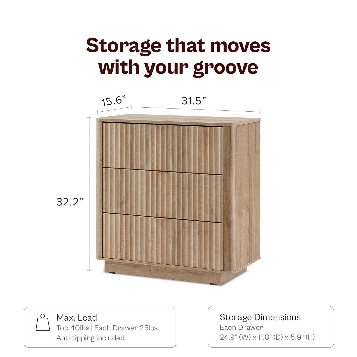 3 Drawer Dresser for Bedroom Wood Chest Organizer